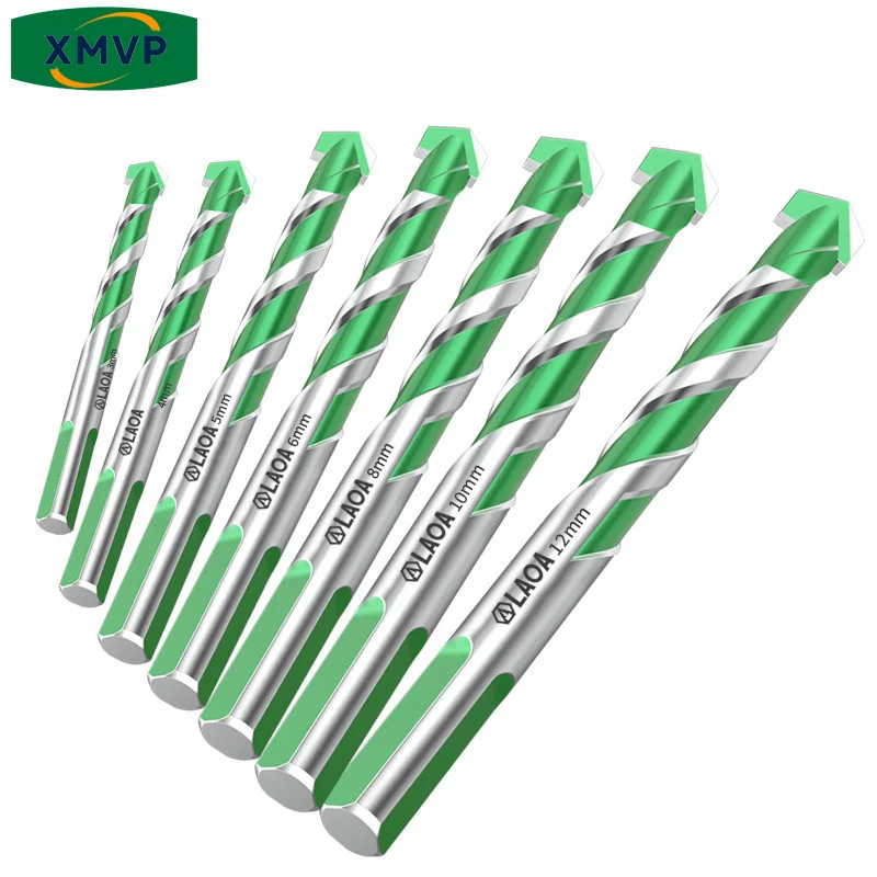 Tile drill bit for drilling holes, impact triangle drill, drill with super-hard alloy, for concrete, glass, multi-functional d
