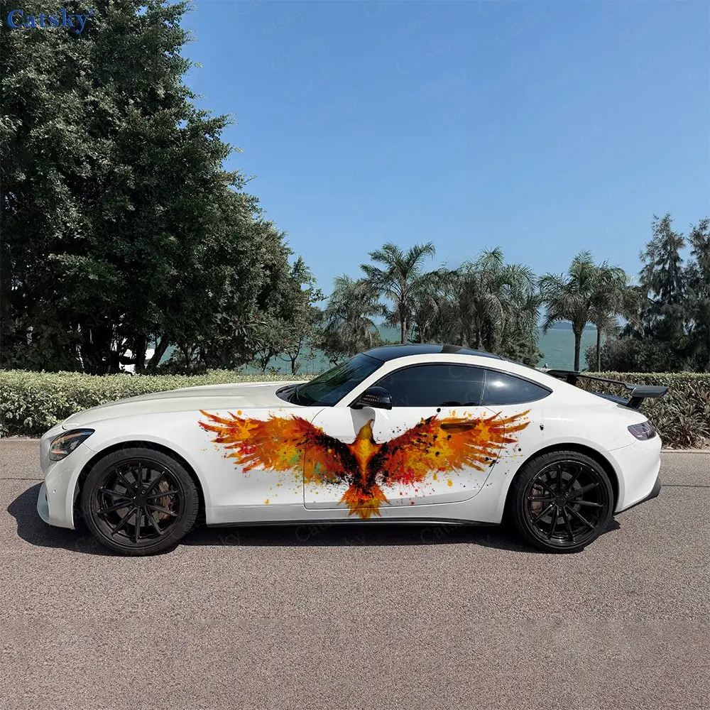 2pcs Flame Phoenix Decal, Durable, Fade-Resistant, Enhance Your Vehicles Aesthetic With Bold Art Design Car Vinyl Wrap