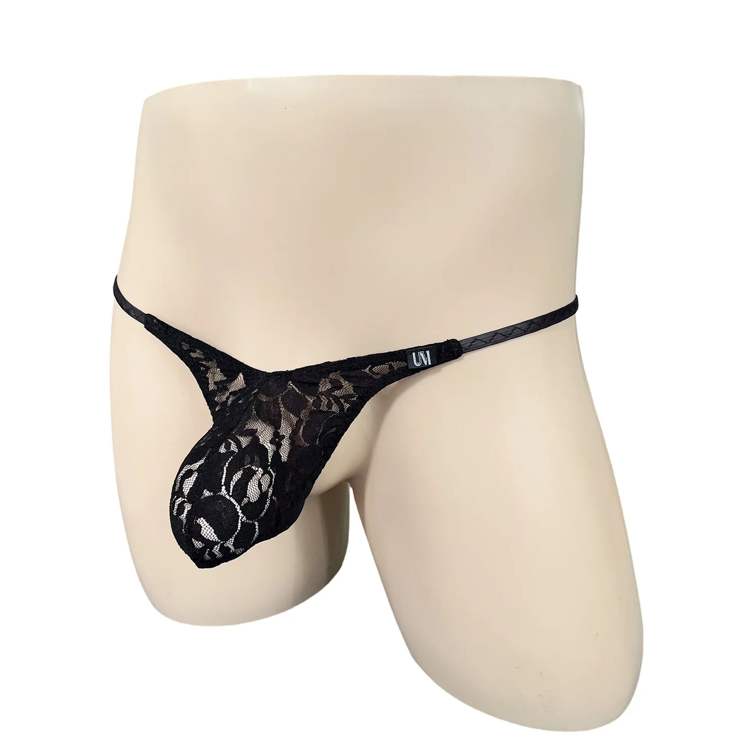 Men's Low Rise Lace Thong Breathable Color Contrast 3D Pouch Comfort Soft Sexy Male Underwear