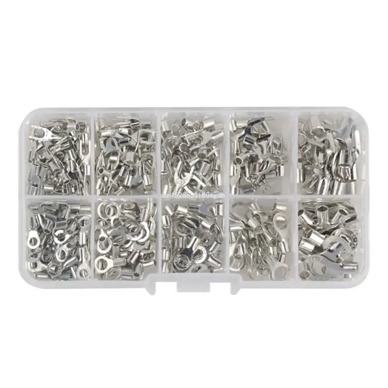 320pcs Wire Crimp Connectors Non-Insulated Ring Fork U-Type Terminals Tin-Plated-Copper Wire Crimp Fork End Cable Lugs Dropship