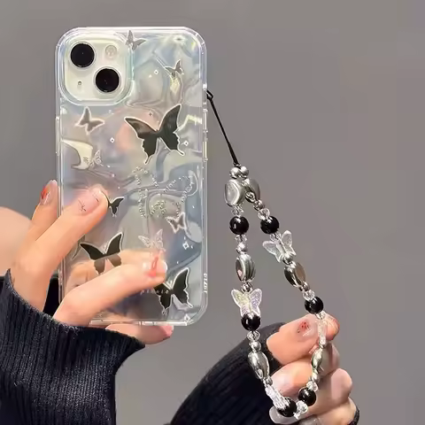 Butterfly Cute Chain Case For Samsung Galaxy S25 S24 S22 S21 Ultra S23 S21 Plus S20 FE A56 A26 A54 A24 A06 A16 A14 A34 Y2K Cover