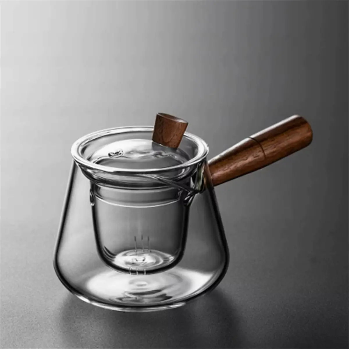 Utility Design Side Wooden Handle Glass Teapot with Infuser Filter Inner Boiling Loose Leaf Tea Pot KungFu Tea Set