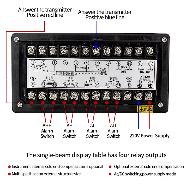 Tank Water Level Controller 4 Relays 4-20mA RS485 Output AC220V DC24V Power Automatic Digital Display Liquid Level Indicator