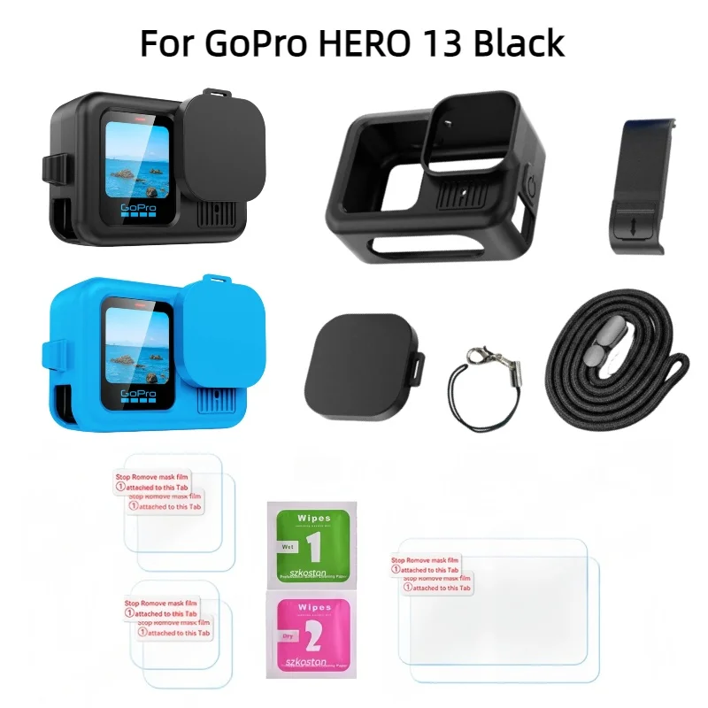 Protective Silicone Case for GoPro Hero 13 Black Tempered Glass Screen Protector Film Lens Cap Cover For Go Pro Accessory