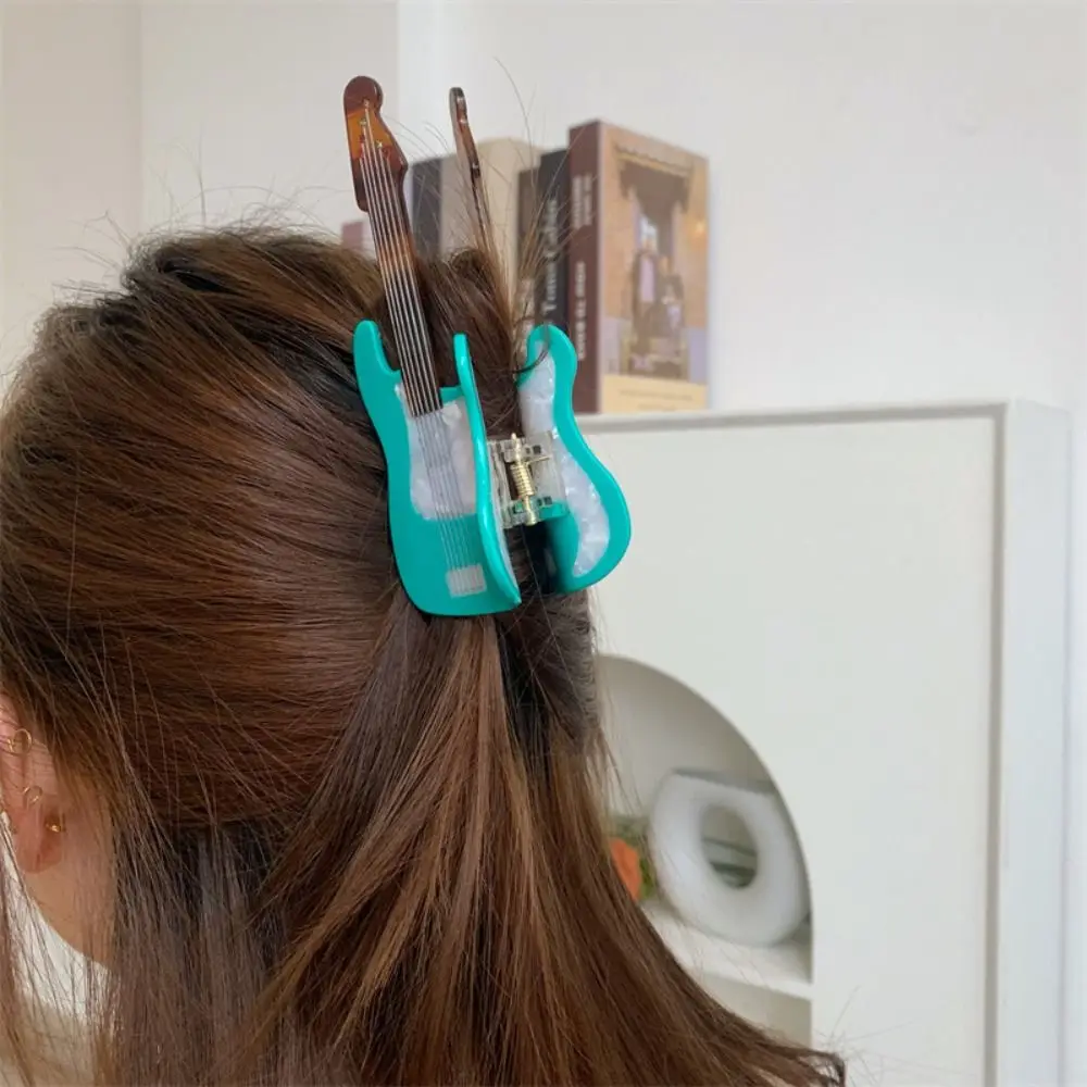 

Funny Acetic Acid Acetate Guitar Hair Claw Piano Video Tape Music Hair Clip Headdress Hair Accessories Big Shark Clip Girl