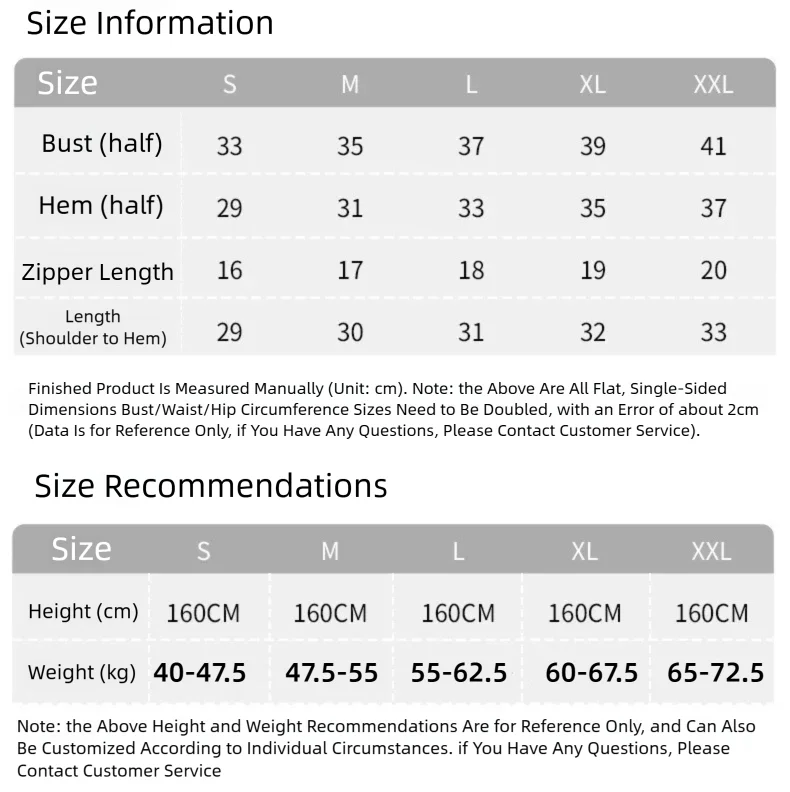 Size chart and fit details
