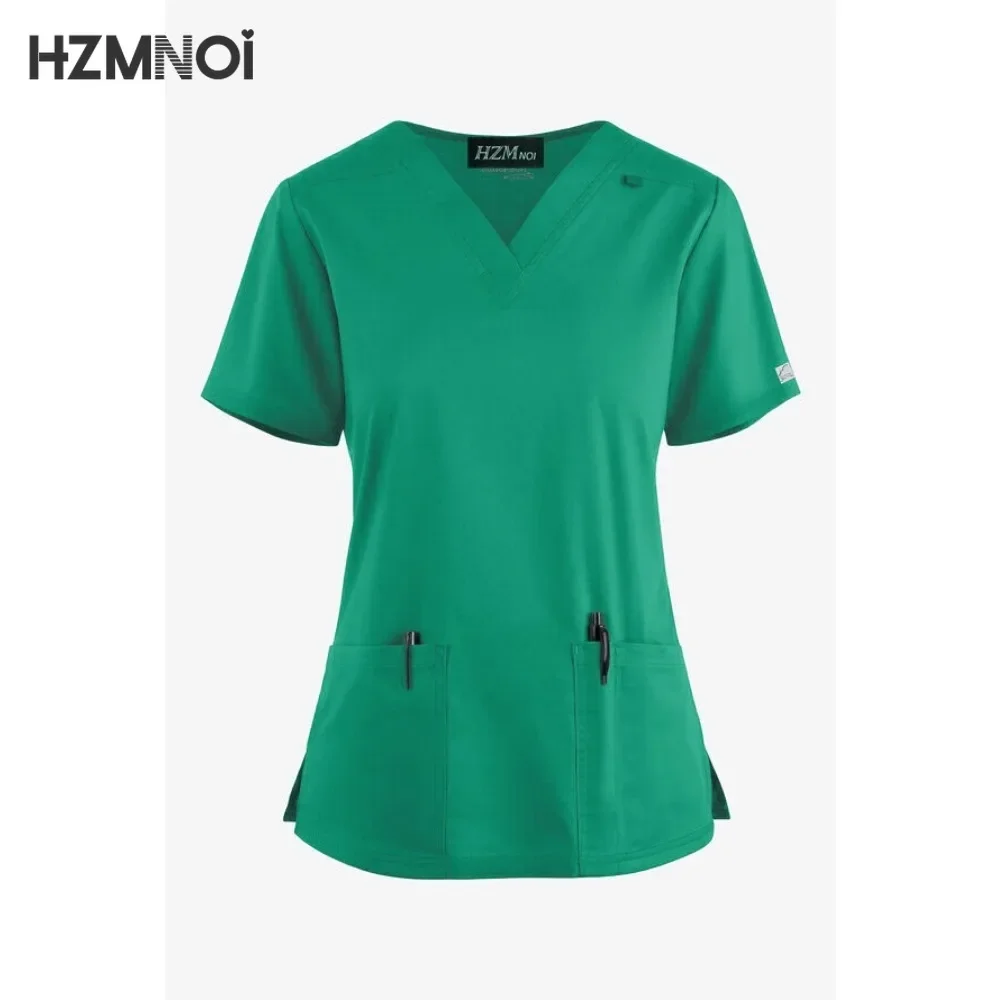 بدلة زي موحد للممرضات بجيوب للنساء ، ملابس عمل بيطرية ، ملابس فرك وبنطال ، لون واحد ، أكمام قصيرة ، زي موحد للممرضات ، زي موحد للعربات
