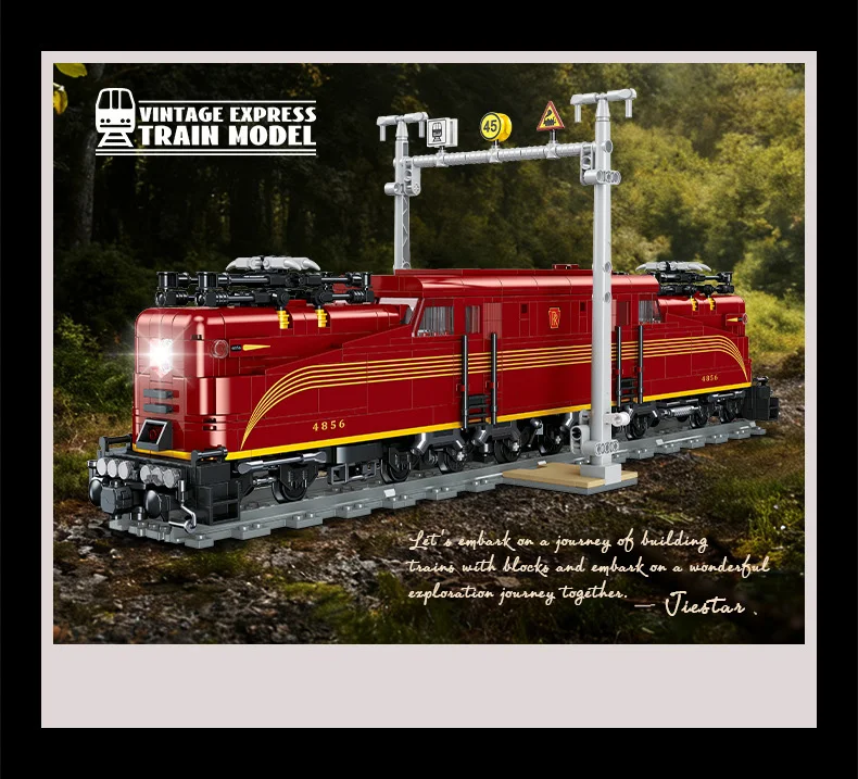 Klassisches Stadtfahrzeug-Bausteinset Eisenbahn-Konstruktion Vintage-Expresszug Lernspielzeug-Kollektion mit Beleuchtung – Detail 8