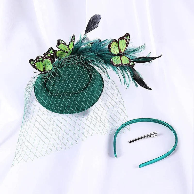 Bride Fascinator Hats For Weddings Accessories Women Elegant Butterfly Headwear Ladies Feather Church Fedora Cap Hair Pin