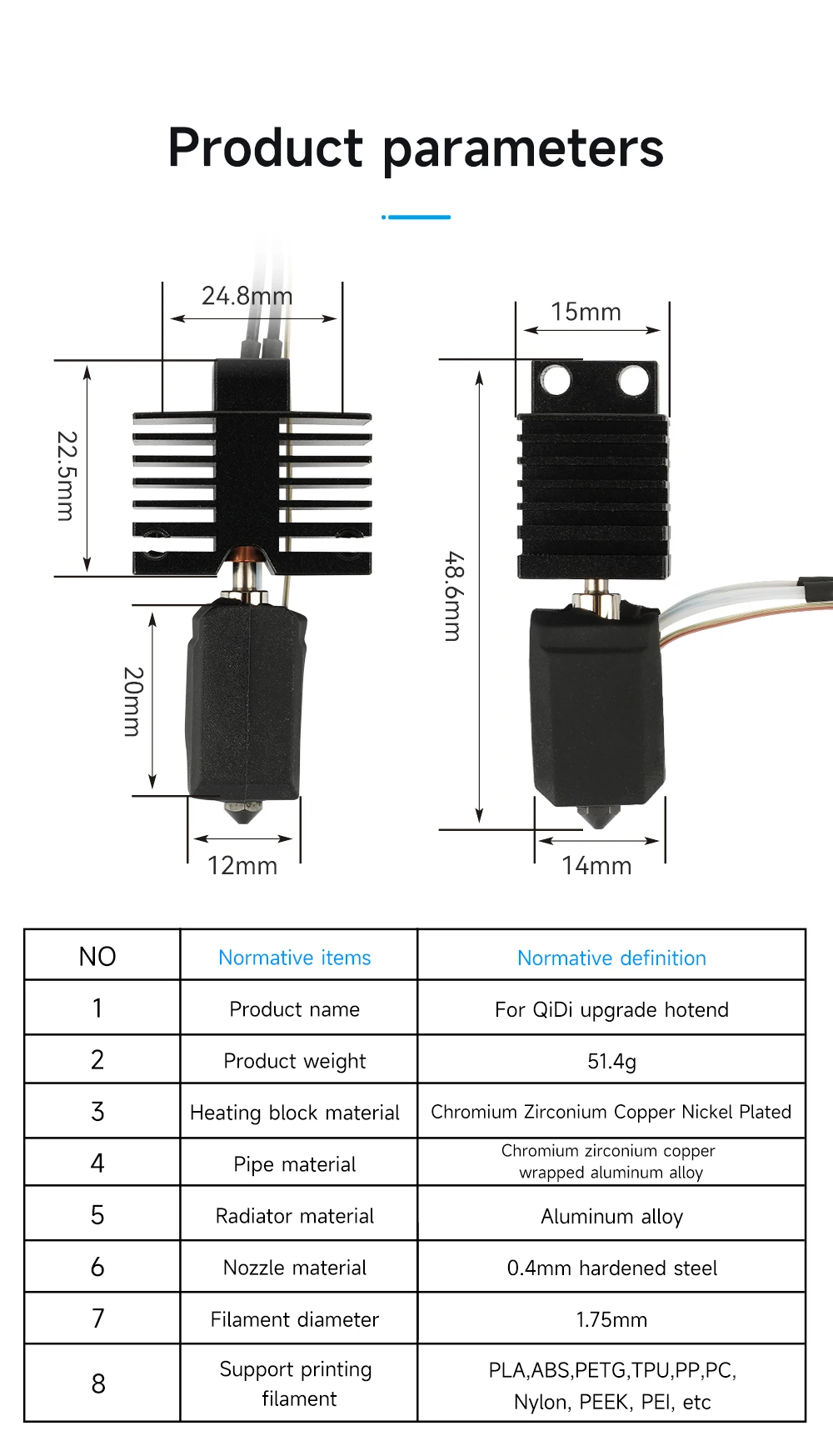 Upgrade-Hotend für Qidi X plus 3 / X max 3 / x smart 3 / Q1 Pro 3D-Druckerzubehör Hotend – Detail 7