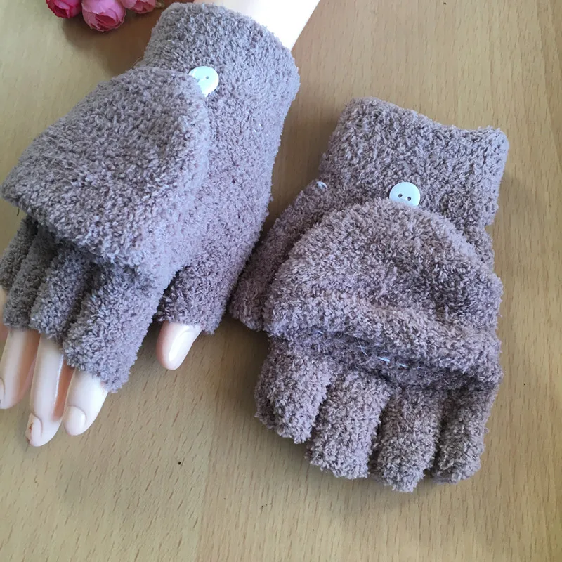 Guantes cálidos de invierno para mujer y hombre, manoplas gruesas de lana de Coral suave con tapa, medio dedo, Unisex