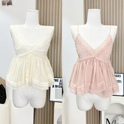 Women Pink Crop Top Vintage Y2k Camisole 90s Aesthetic Corset Top Sleeveless Off Shoulder V-Neck Vest 2000s Clothes Summer 2024