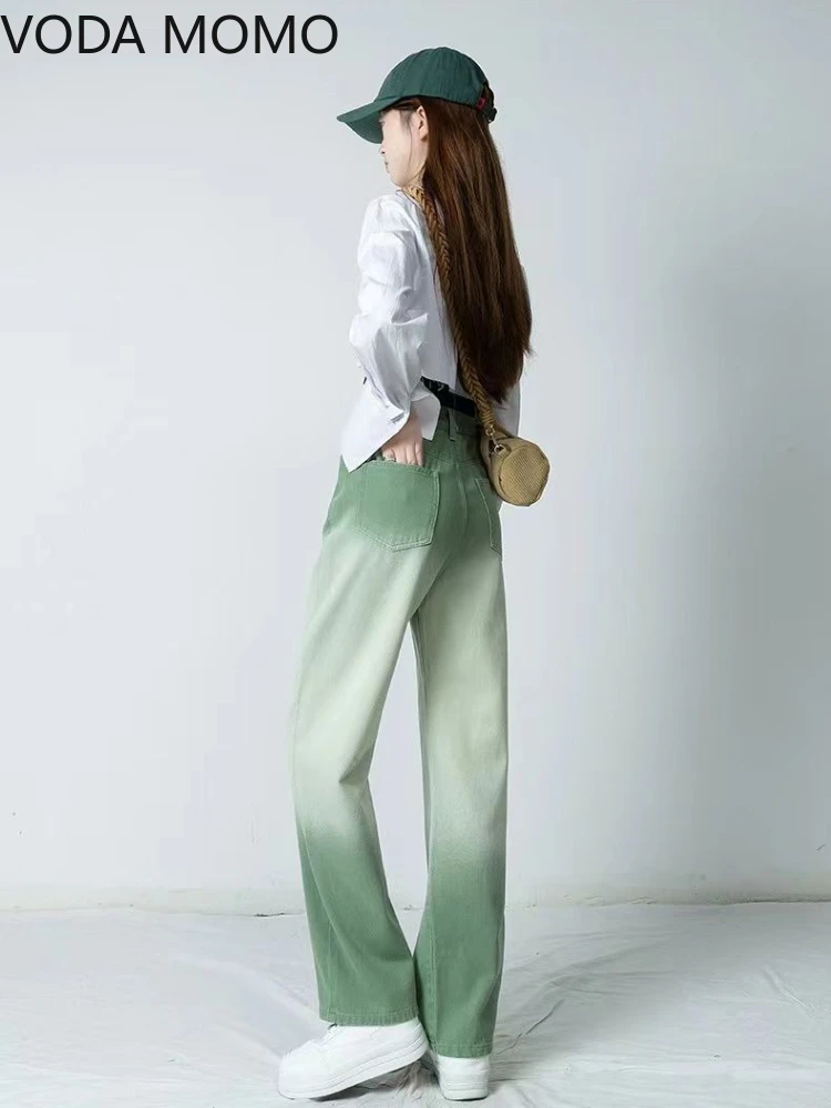 spring 2022 womens fashion high waist green Women's Wide leg jeans baggy woman denim capris Pants jean mom jeans trousers