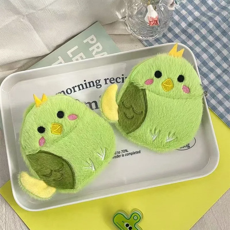 Cute Parrot Plush Wallet Simulated Animal Plushie Coin Purse Kawaii Cartoon Stuffed Backpack Pendant Christmas Gift for Children