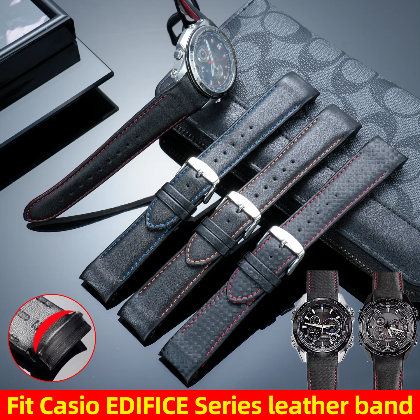

Изогнутый кожаный ремешок 22 мм для часов Casio EDIFICE серии EQS-500/EQW-M600/EQW-M1000L/EQW-M710L ERA-200, мужской спортивный ремешок для часов