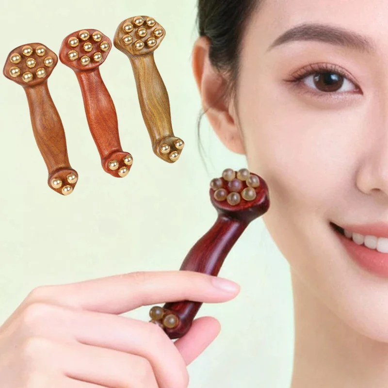 Double Ended Facial Fascia Lifting Tool Acupunt Stick Facial Schrapen Stick Messing Kraal Sandelhout Massage Gua Sha Stick Relax