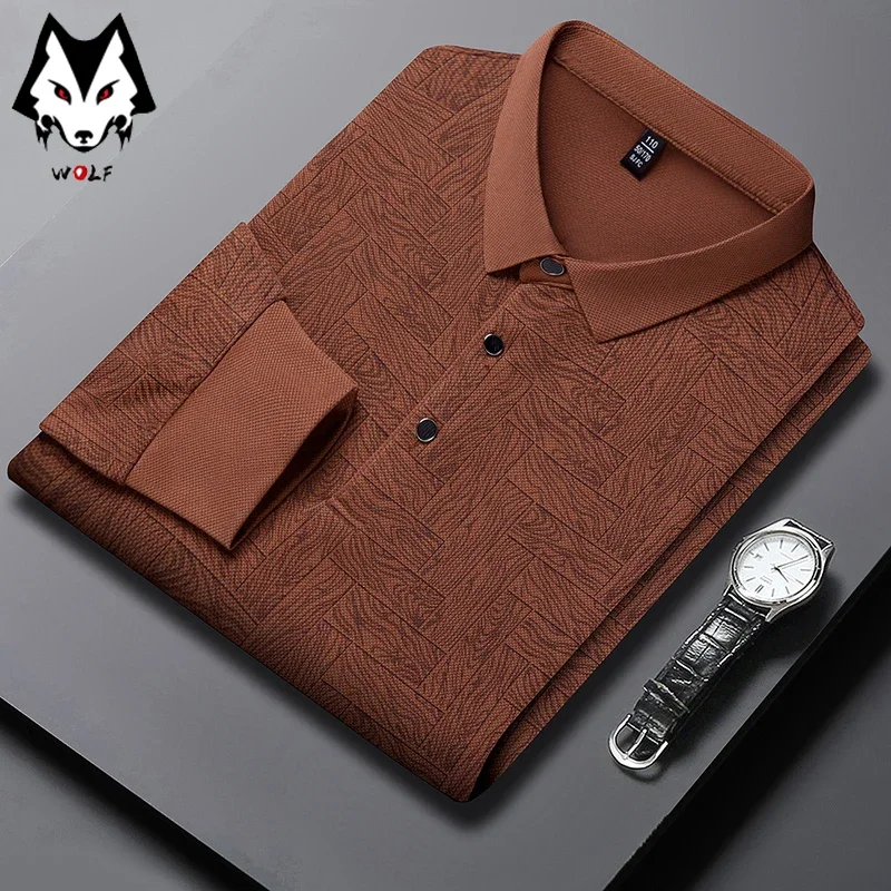 New Men's Business Casual Long Sleeved Shirt Solid Color Polo Shirt Fashionable Breathable Comfortable Versatile Top