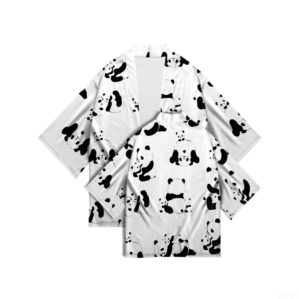 

China Style National Treasure Giant Panda 3D Printing Creative Kimono Cloak Feather Woven Cosplay Anime Top