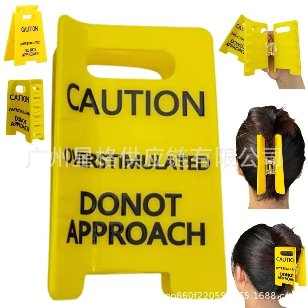 

2026 Funny Yellow Hairs Clips for Thick,Caution Overstimulated Desk Sign Office Home Ornament Hair Clip Decoration