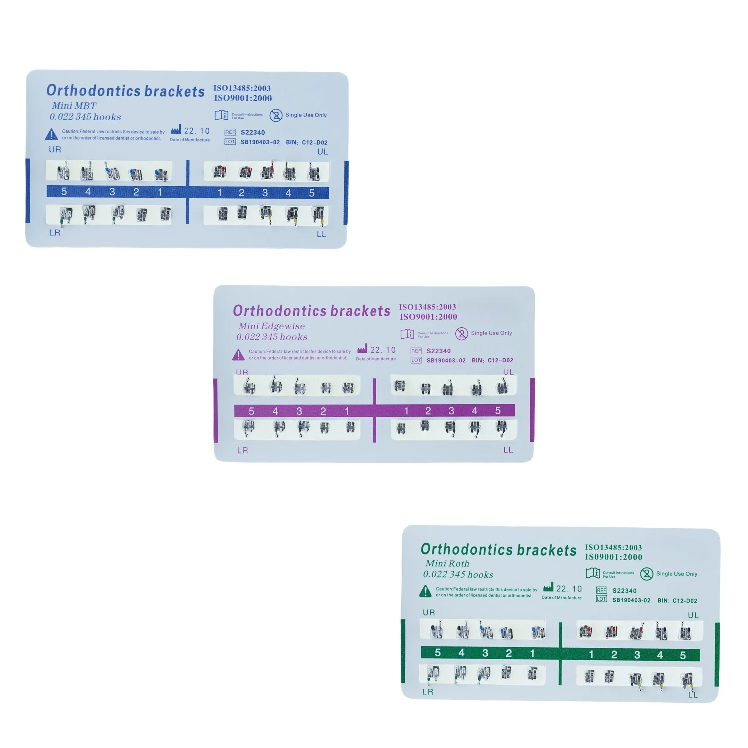 20 unids/pack soportes de ortodoncia Dental Mini/estándar MBT/de borde/soporte Roth 018/022 ganchos 345/3 Material Dental