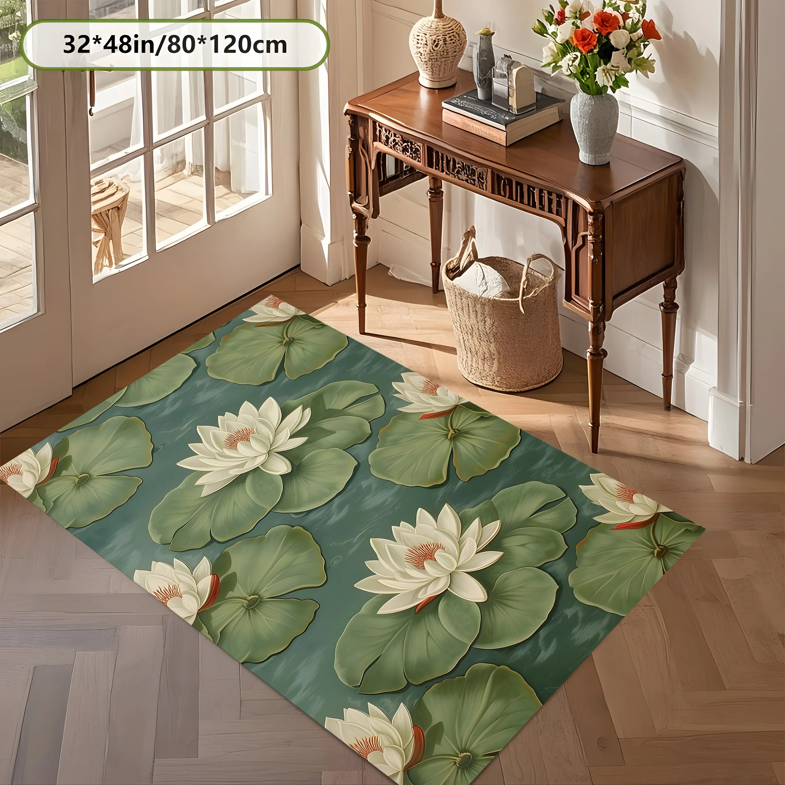 Retro Oil Painting Water Lily Rug Soft Velvet Area Carpet Living Room Bedroom Coffee Table