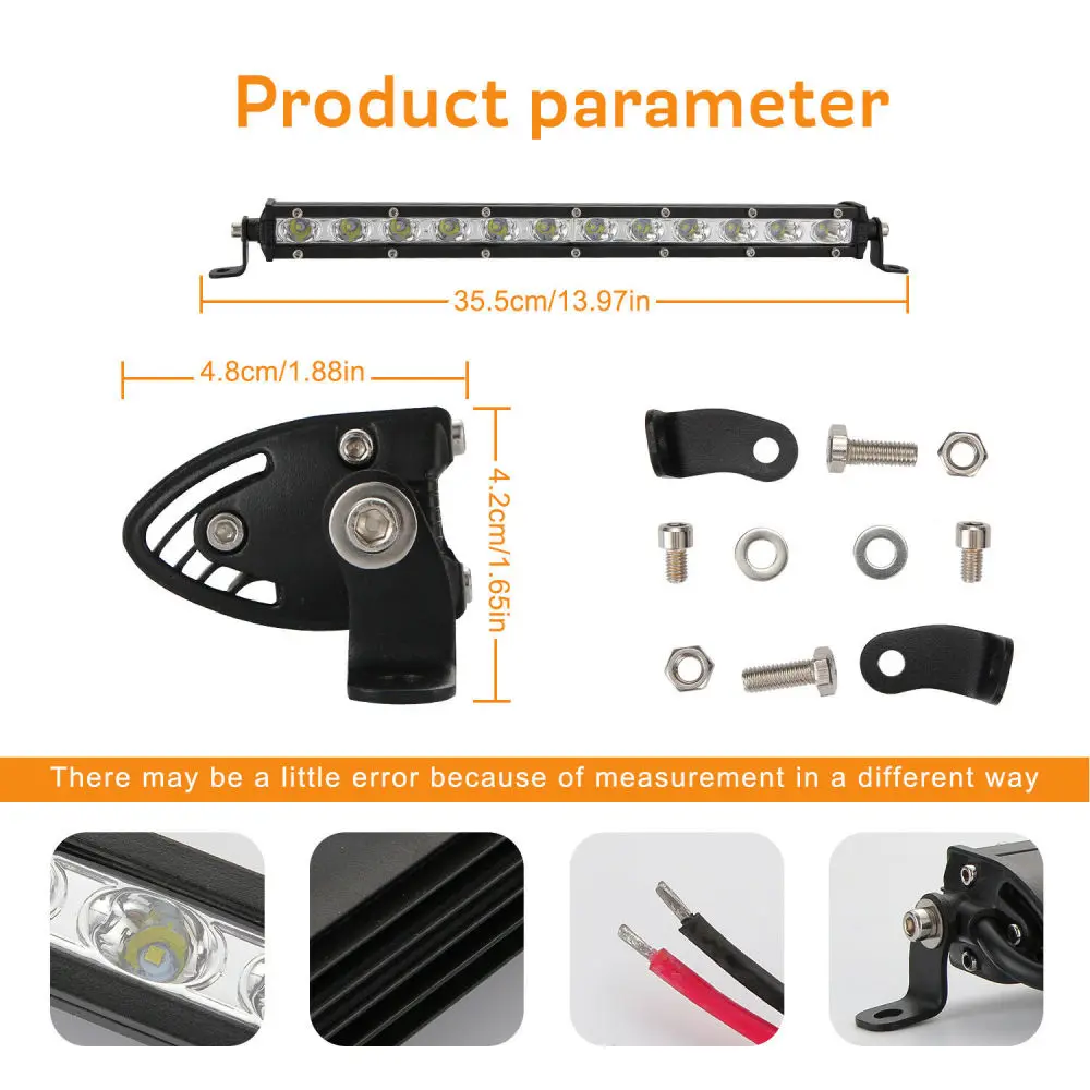 1pcs 9-30V 6000K LED Car Work Light Bar Headlight Single-row Light Strip 14