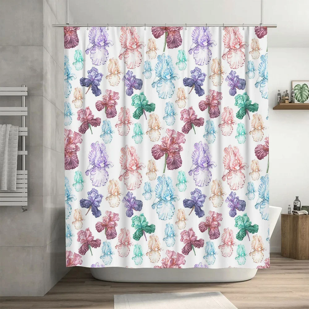 Bath Shower Curtain Waterproof Bathroom Decor Print Flower Pattern Home Decoration Washable Customizable Size Options Available