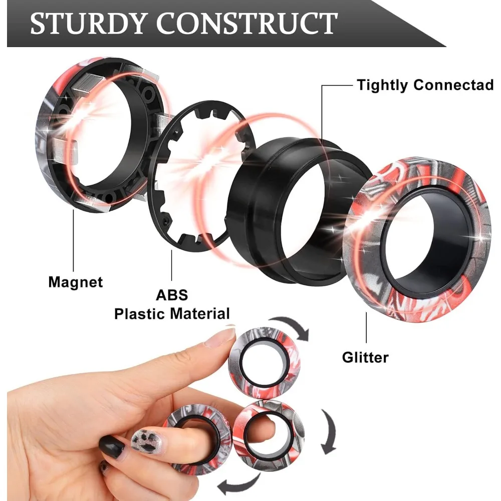 3Pcs Magnetic Rings Fidget Toy Set, Idea ADHD Anxiety Magnetic Fidget Toys Adults Fidget Spinner Rings for Relief