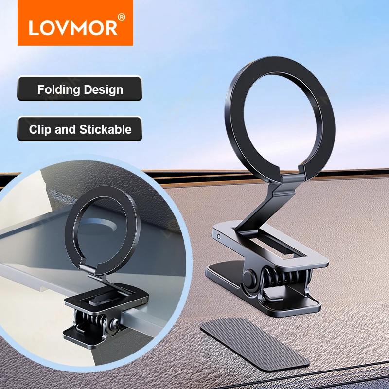 Magnetic Phone Holder Clip and Stickable Travel Stand MagSafe Car Mount All Metal Bracket For iPhone 15 14 13 12 Series