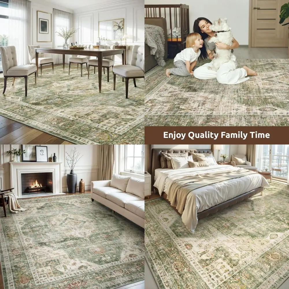

Vintage Green 5x7 Area Rugs - Soft, Non-Slip, Machine Washable for Living Room, Bedroom, Dining Room, and Office
