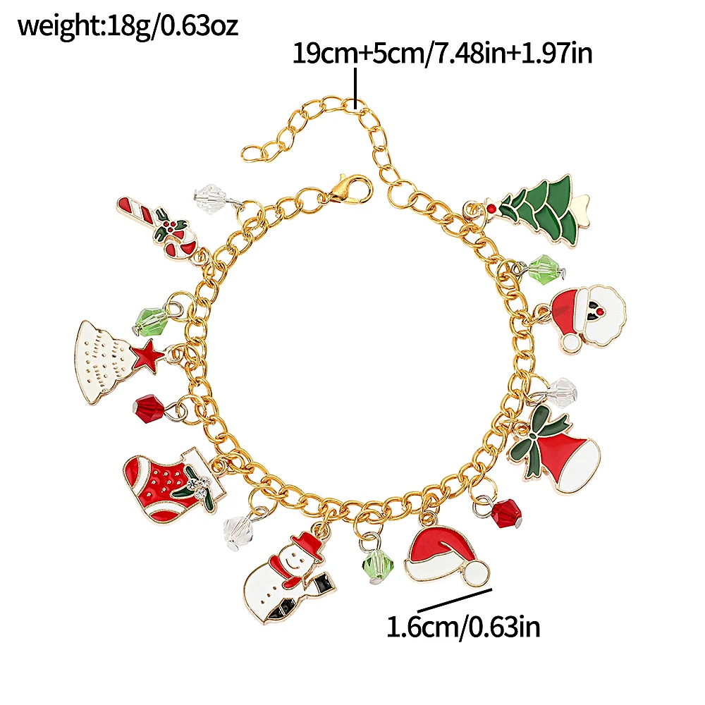 Cartoon Funny Santa Claus Bracelet, Mini Cute Snowman Christmas Tree Bangle for Friends, Jewelry Gifts