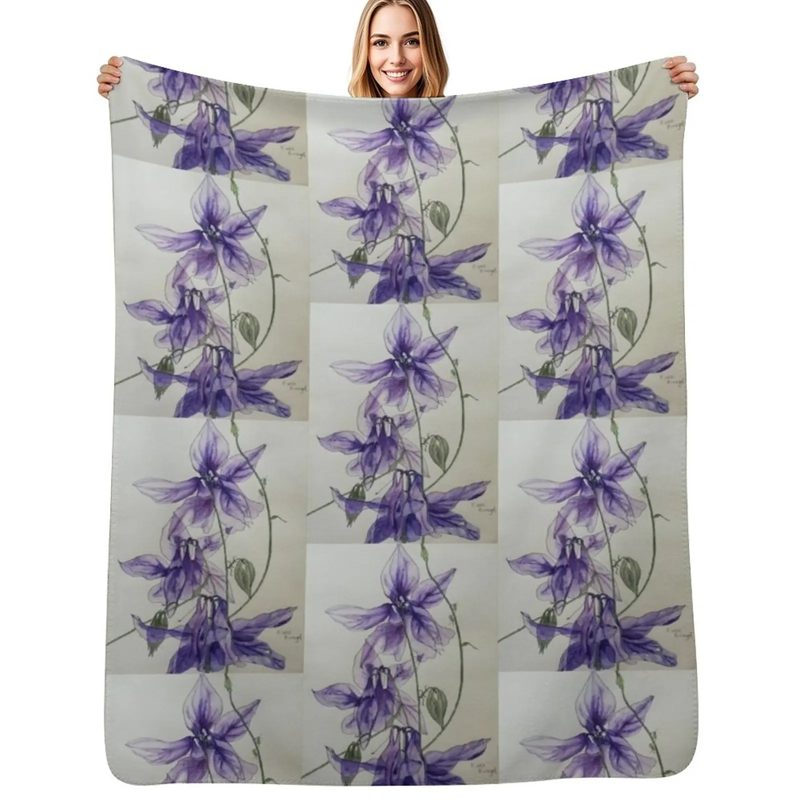 

Aquilegia columbine blue watercolour painting Throw Blanket Luxury Throw Kid'S warm for winter Winter beds Blankets