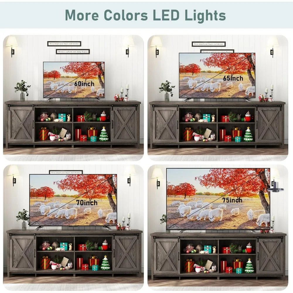 Suporte de TV grande estilo fazenda de 80 polegadas para TVs de 90 polegadas com prateleiras ajustáveis