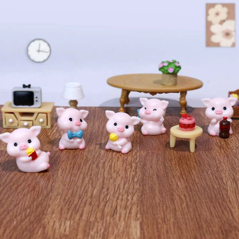 

Figurine Miniature Cartoon Cute Pig Micro Landscape Ornaments For Home Decorations Lovely Animal DIY Desktop Room Decoration