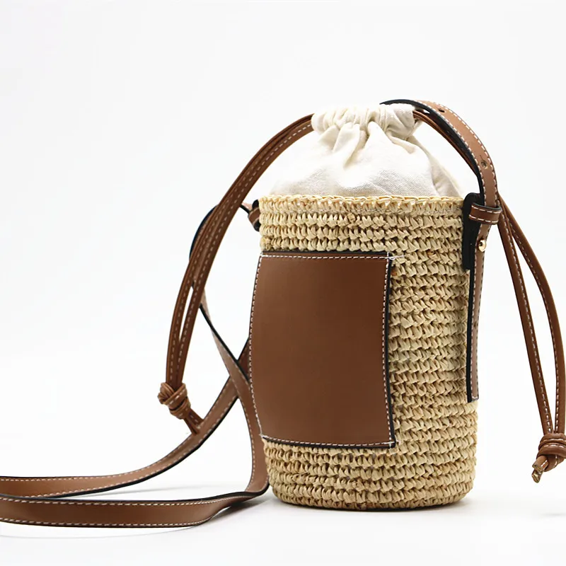 Designer Brands Straw Bucket Bag Rope Woven Women Shoulder Crossbody Bags Rattan Summer Beach Handbags Round Bag Tote