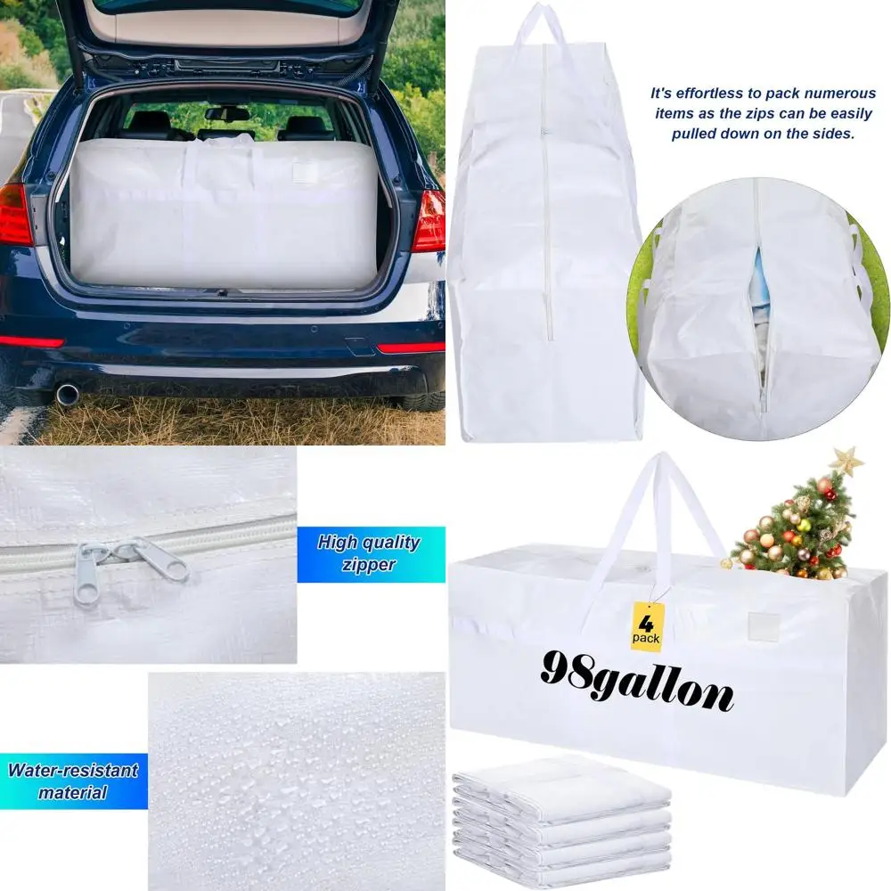 

Очень большие сумки для хранения на 98 галлонов с ручками на молнии, сверхпрочные сумки для хранения рождественской елки и общежития (белые)