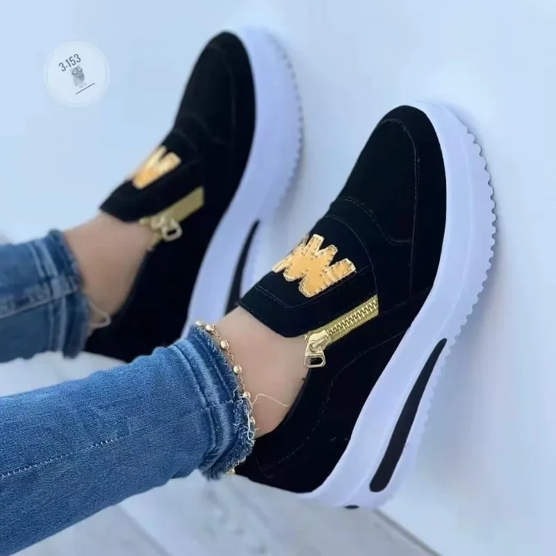 2024 Women Casual Sneakers M Printed Side Zipper Platform Plus Size Vulcanized Shoes Zapatillas Mujer Sapato Plataforma Feminino