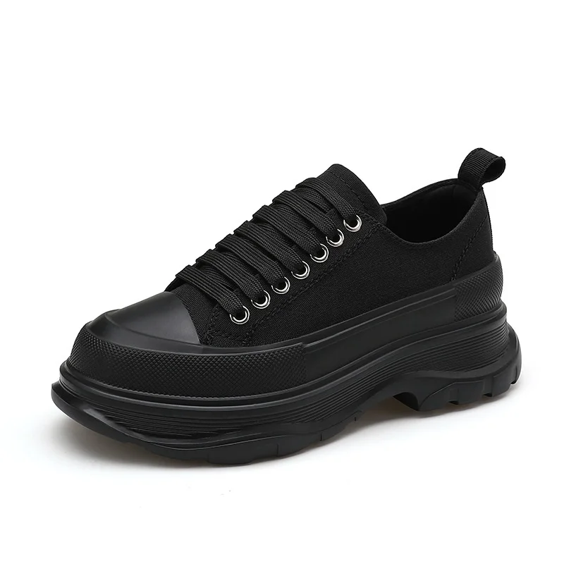 

Black canvas belt breathable sports fashion heightened thick soles anti-slip, wear-resistant and comfortable ladies' casual shoe