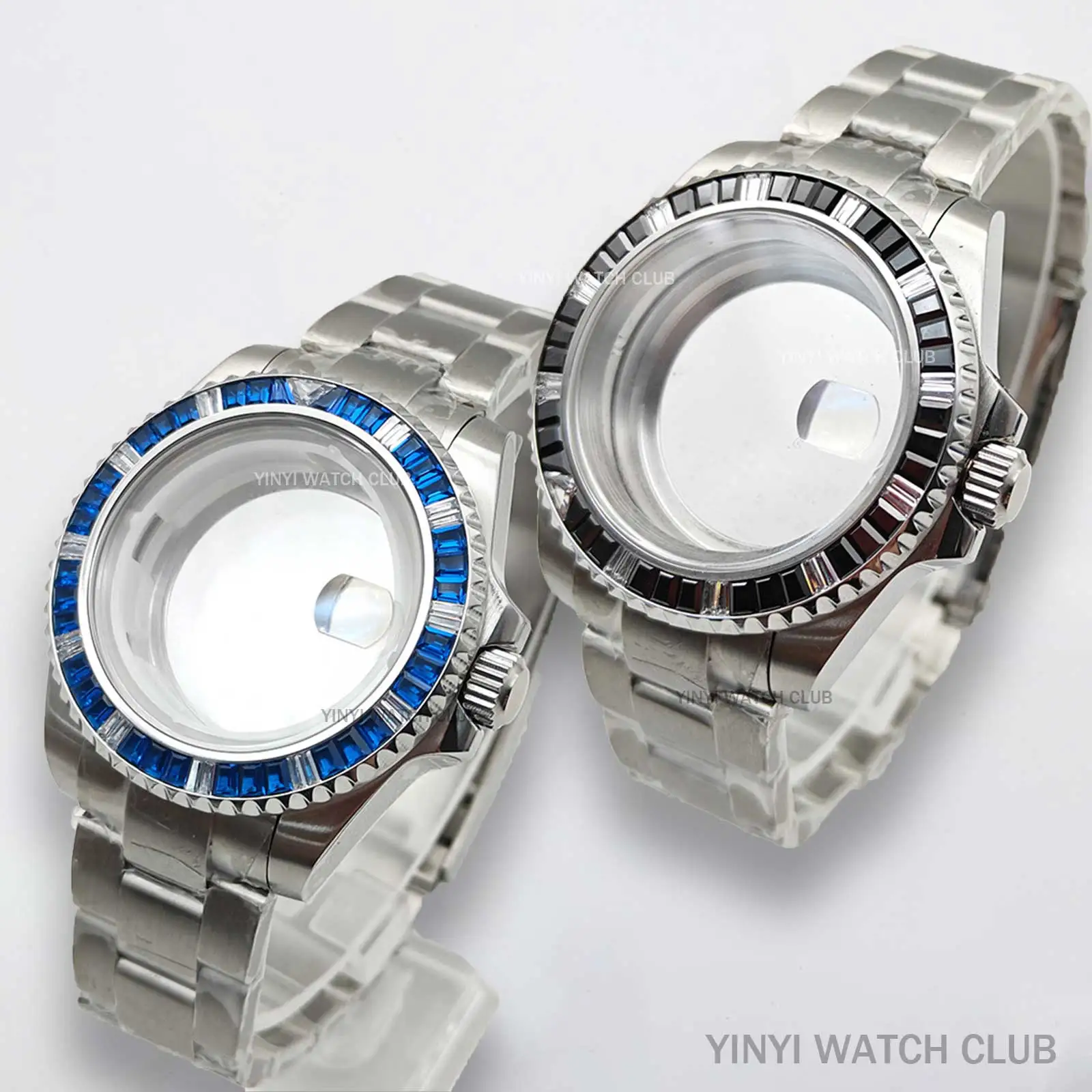 40MM Watch Case Diamond Set Sapphire mirror surface Transparent bottom for ETA2836 Miyota8215 Mingzhu dg2813 Movements