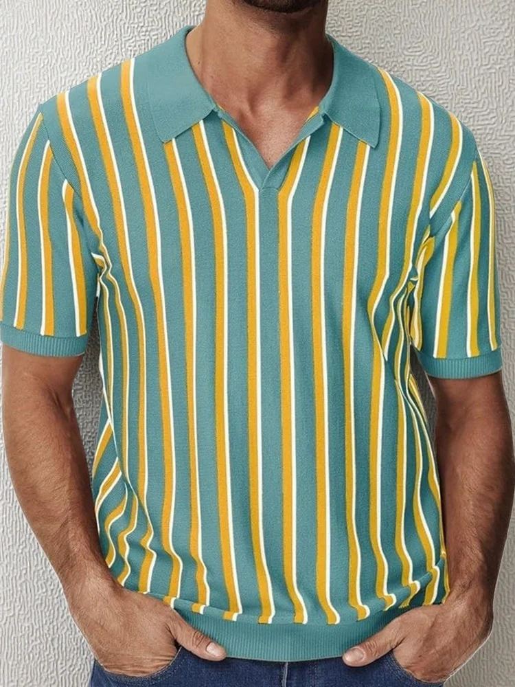 

Busin повседневный полосатый irt мужской вязаный топ ort Sve дышащий летний модный городской свободный крой молодежная летняя одежда