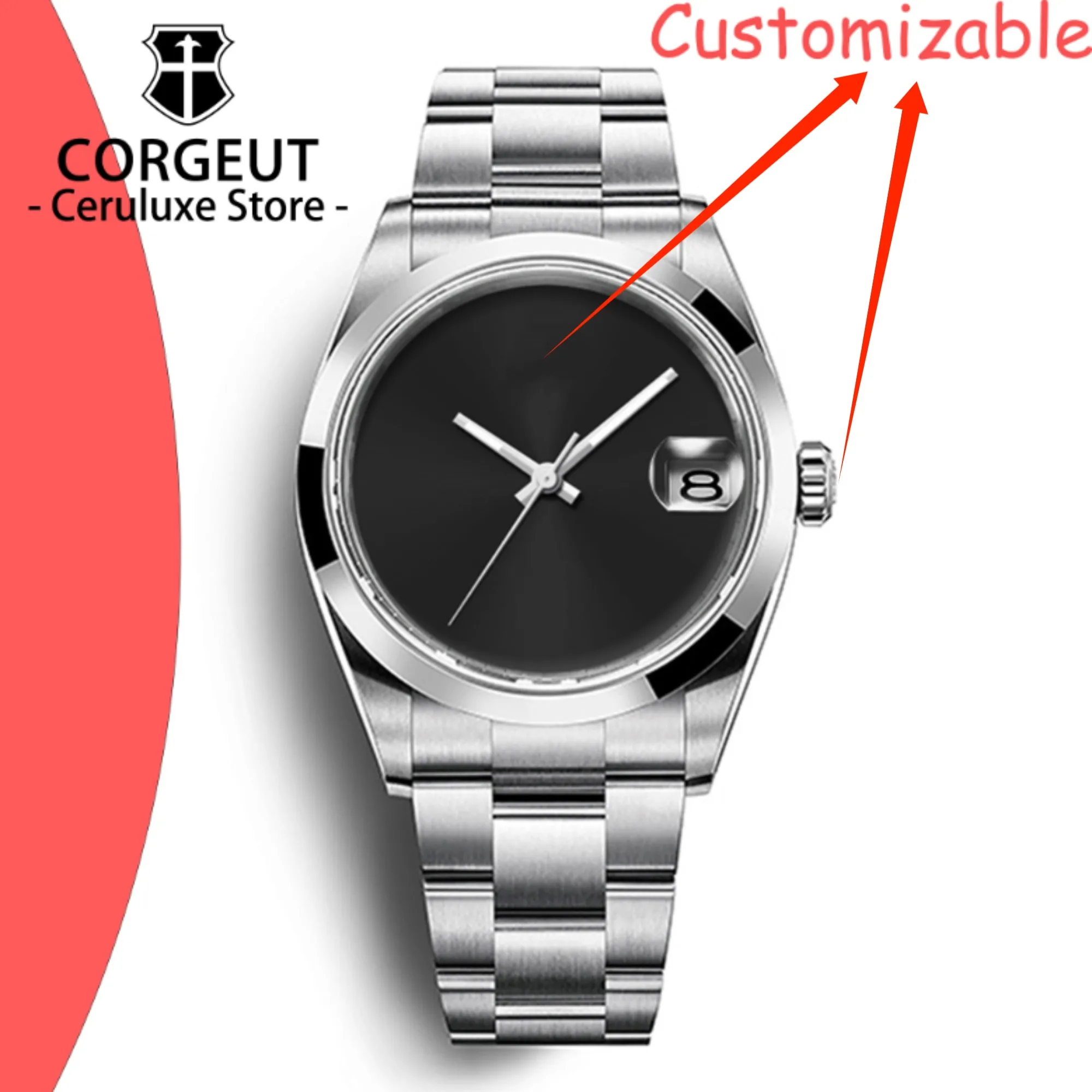 

CUSTOM Logo Fashion Men Watches 36mm 39mm Automatic Stainless Steel Clock Bubble Dial MIYOTA NH35 Movement Luxury Business Watch