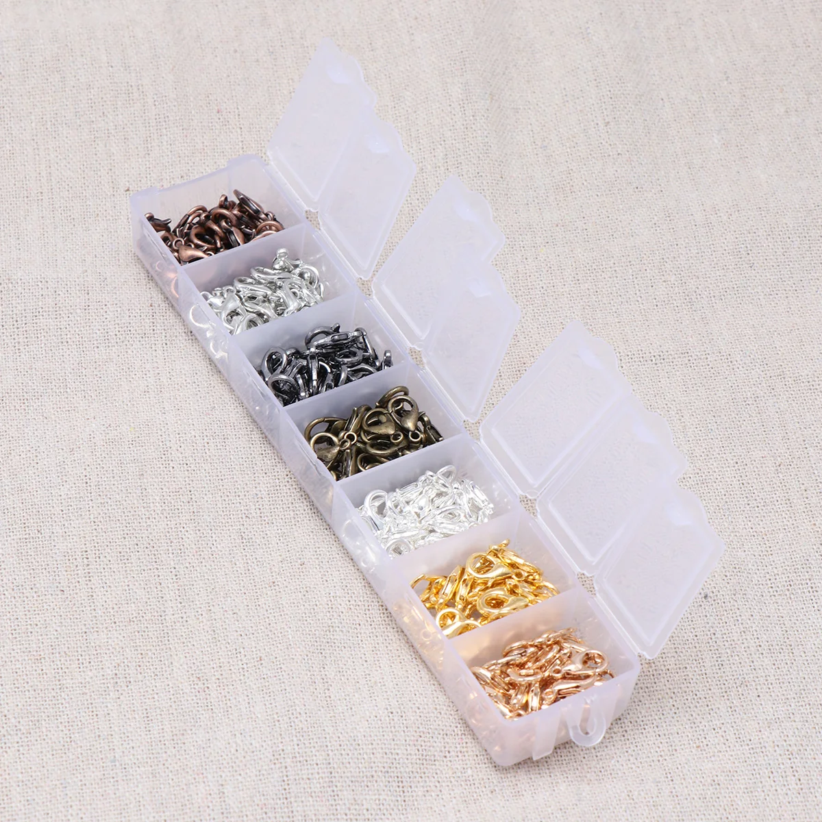 

210pcs Lobster Buckle Combination 7 Colors Claw Clasps Metal Swivel Jump Rings Bracelet Necklace Earrings DIY Storage Box