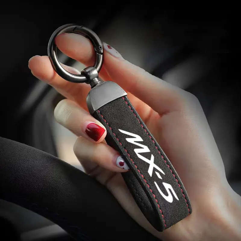 Fashion Leather New Classic Vintage suede Leather Keychain Men Women Personality Car Key Ring For Mazda MX-5 Car Accessories