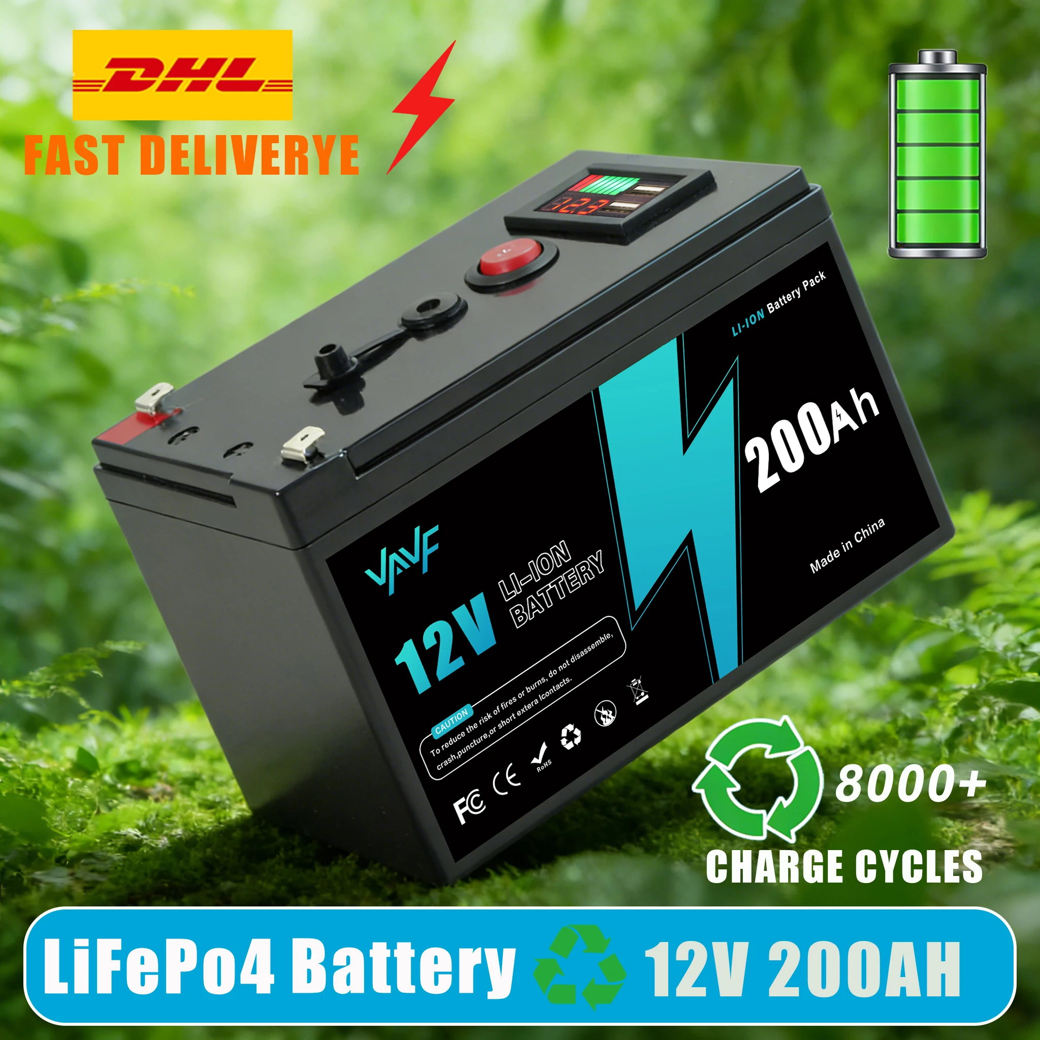 

All-Weather Lithium Battery 12V 200Ah LiFePO4 Battery 200000mAh with Robust BMS, Designed for Marine and RV Use
