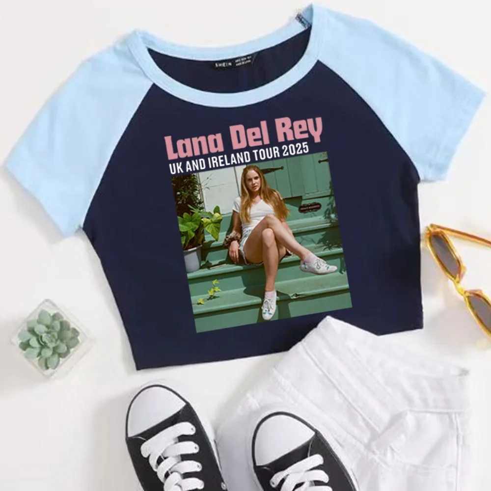 Lana Del Rey Uk And Ireland Stadium Tour 2025 Crop Tops T-Shirt Girls Fashion Women O-Neck Short Sleeve Fans Gift T-shirt