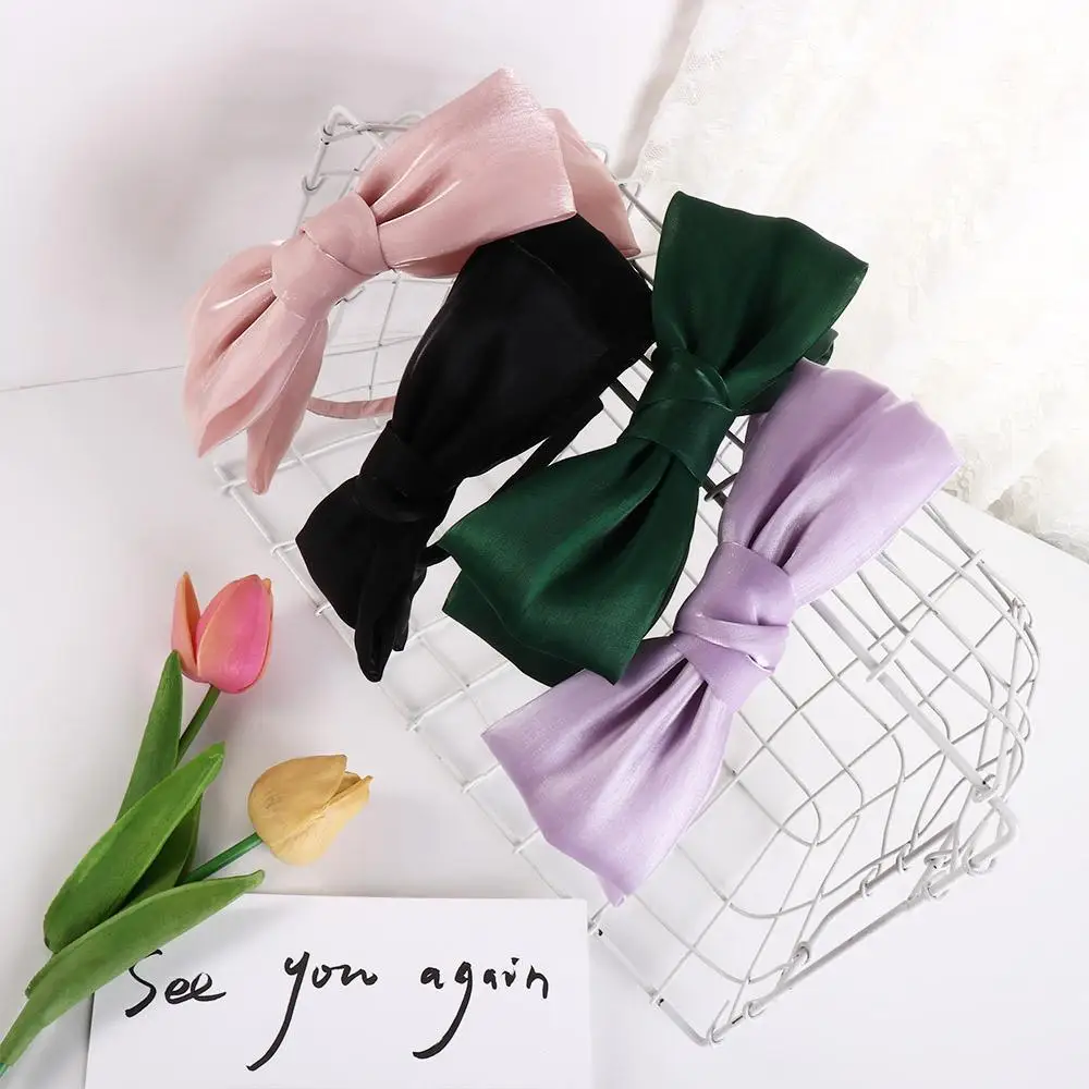 Girls Elegant Mesh Barrette Headwear Headress Bright Silk Hairband Bow Hair Hoop Women Headband Korean Style Hairband