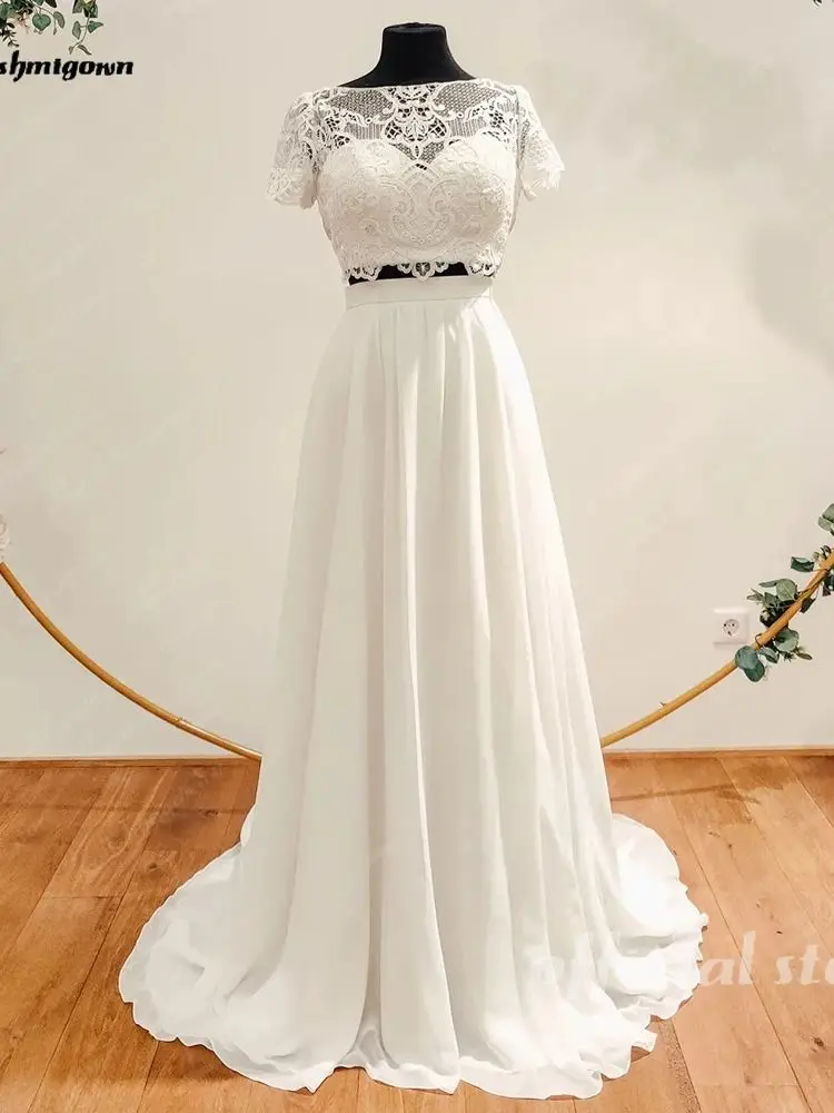 Lakshmigown Two Piece Wedding Dress for Chic Boho Bridal Reception Wedding Party Gowns 2024 Short Sleeves Beach Wedding Dresses