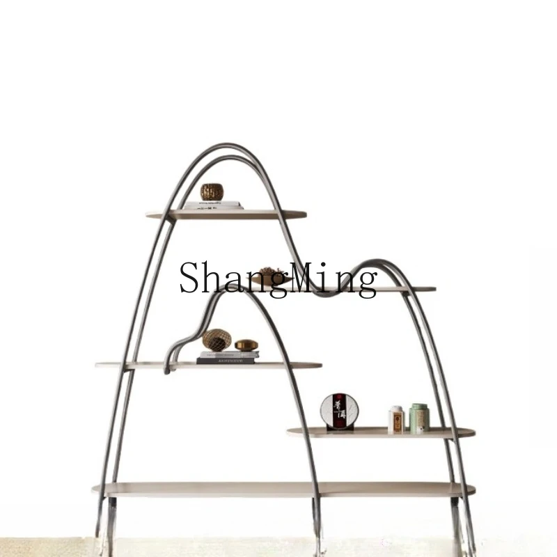CL  Light Luxury Study Tea Room Table Storage Shelf Office Stainless Steel Display Cabinet