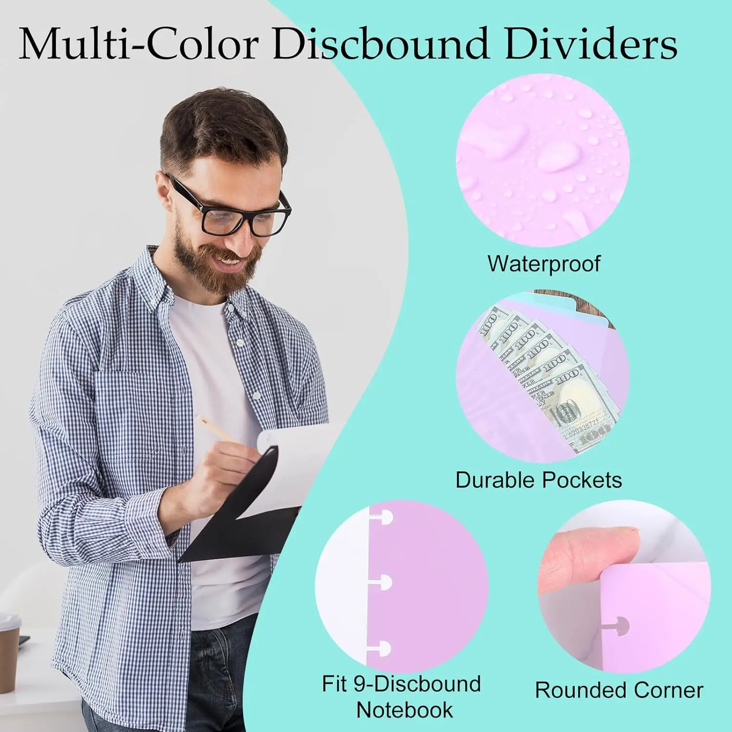 5Pcs Discbound Dividers with Pockets Discbound Notebook 7x9.25'' 9 Disc Bound Planner Inserts Pocket Plastic Index Dividers