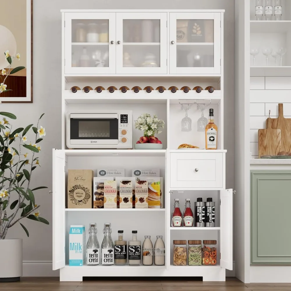 71" Kitchen Pantry Cabinet, Kitchen Hutch with Microwave Stand, Buffet Cabinet with Hutch, Drawers, Large Countertop for Dining